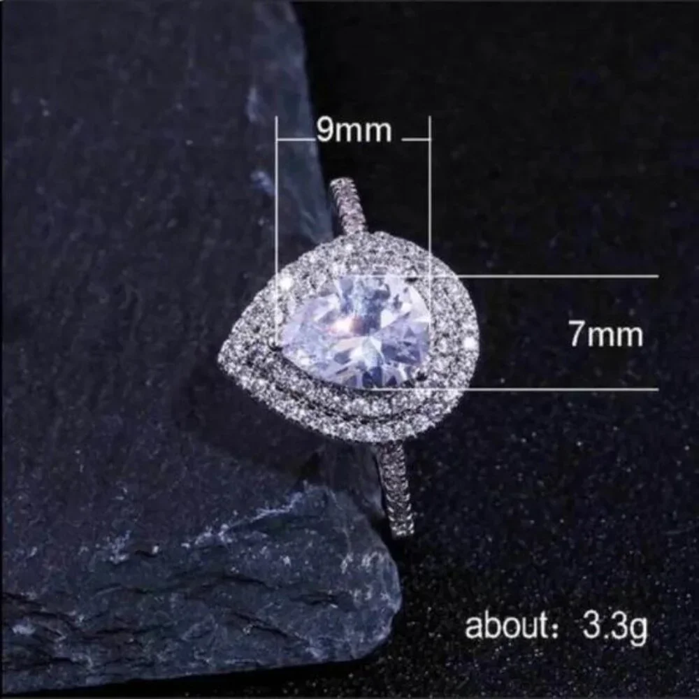 NEW PEAR CUT 925 STERLING STERLING DIAMOND RING - Picture 5 of 7